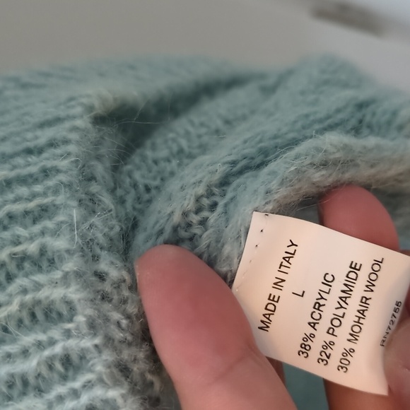 Made in Italy Turtleneck Mohair Wool Mix Seafoam Blue Boho Pullover Poncho Sz L - Picture 4 of 7